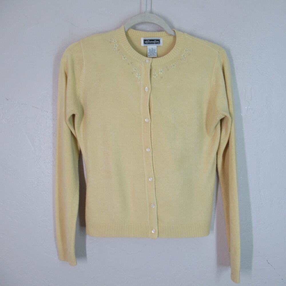 Vtg Xhilaration Cardigan Sweater Cami Set S Yellow Floral Embroider Crew Button